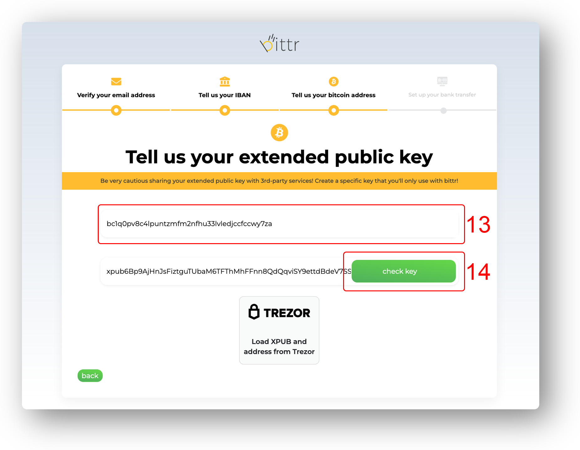 Verifying the bitcoin address on bittr